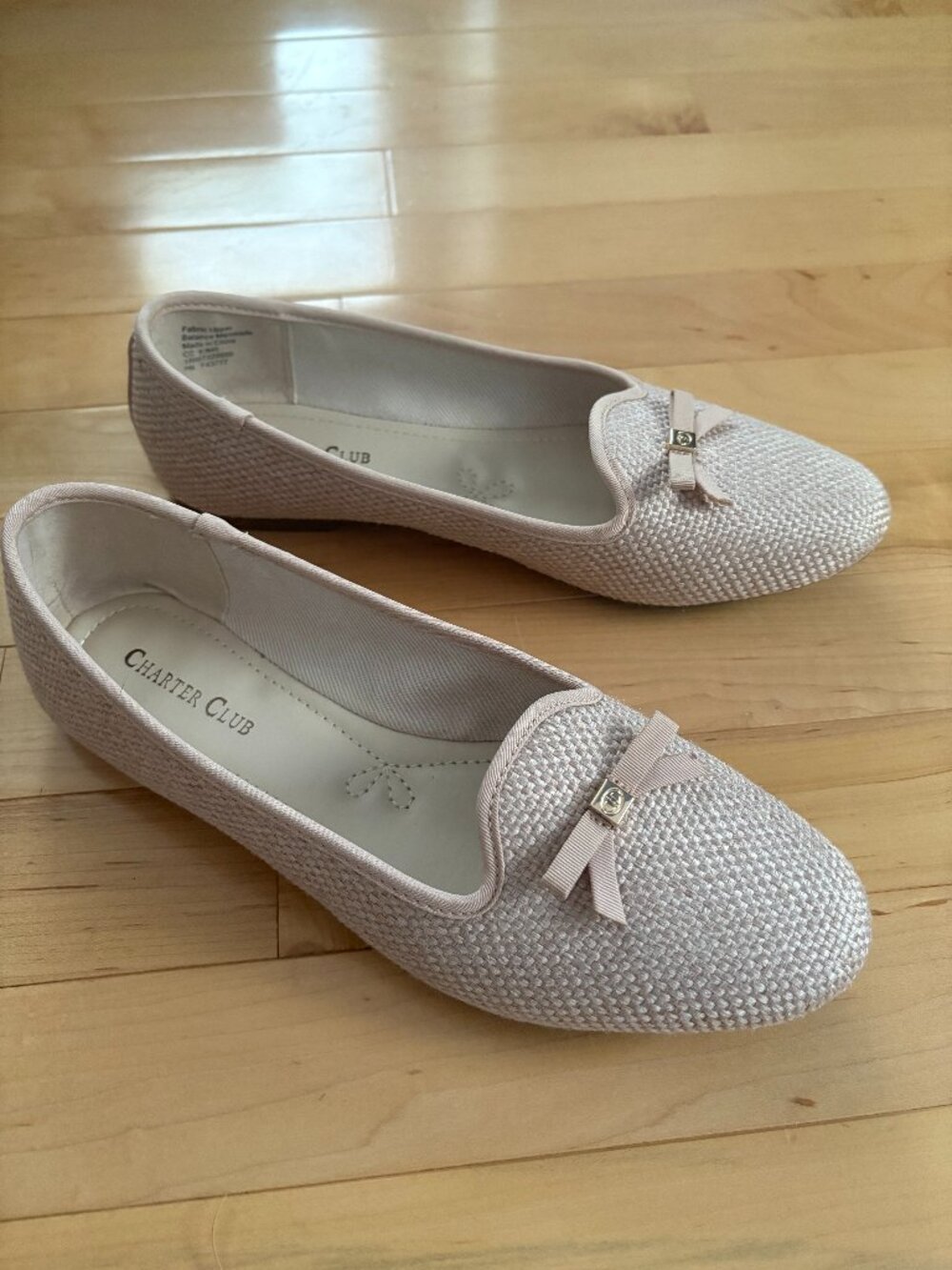 Charter Club Beige Woven Ballet Flats with Bow Women's Size 8M